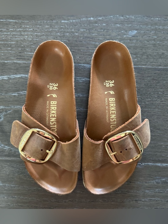 Birkenstock Shoes - Birkenstock Madrid Sandal in Brown with Gold Buckle Size 36 - great condition